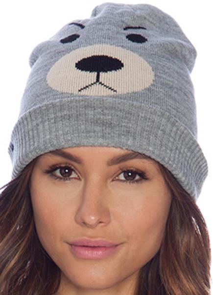 Romwe Bear Print Flange Knit Hat