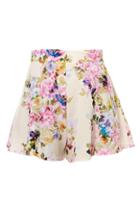 Romwe Romwe Floral Print Zippered High Waist Shorts