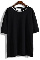 Romwe Side Split Loose Black T-shirt