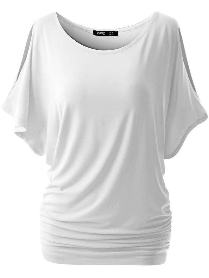 Romwe Slit Dolman-sleeve Blouson Top - White