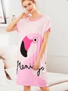 Romwe Flamingo Print Pinstriped Dress