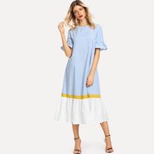 Romwe Ruffle Cuff And Hem Cut And Sew Dress