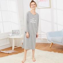 Romwe Slogan Print Night Dress