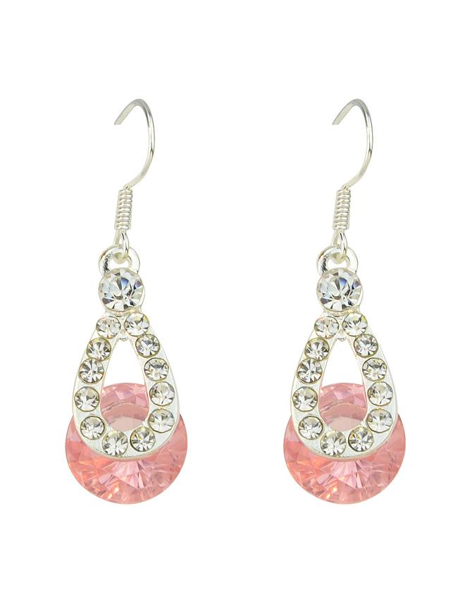 Romwe Fashionable Beautiful Pink Shining Long Drop Stone Earrings