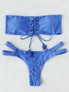 Romwe Lace Up Bandeau Side Cutout Bikini Set