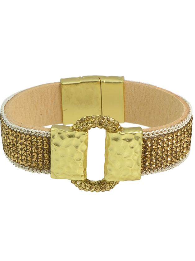 Romwe Champagne Latest Rhinestone Wide Bracelet