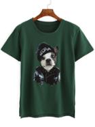 Romwe Dog Patch Split T-shirt