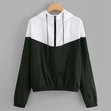 Romwe Color Block Zip Front Hoodie