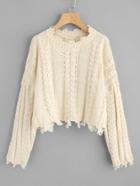 Romwe Raw Edge Cable Knit Crop Jumper