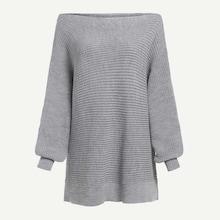 Romwe Bishop Sleeve Solid Bardot Jumper