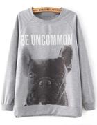 Romwe Letters Dog Print Loose Sweatshirt