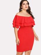 Romwe Off Shoulder Tiered Ruffle Trim Dress