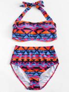 Romwe Mixed Print High Waist Bikini Set