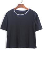 Romwe Contrast Collar Loose Crop Black T-shirt