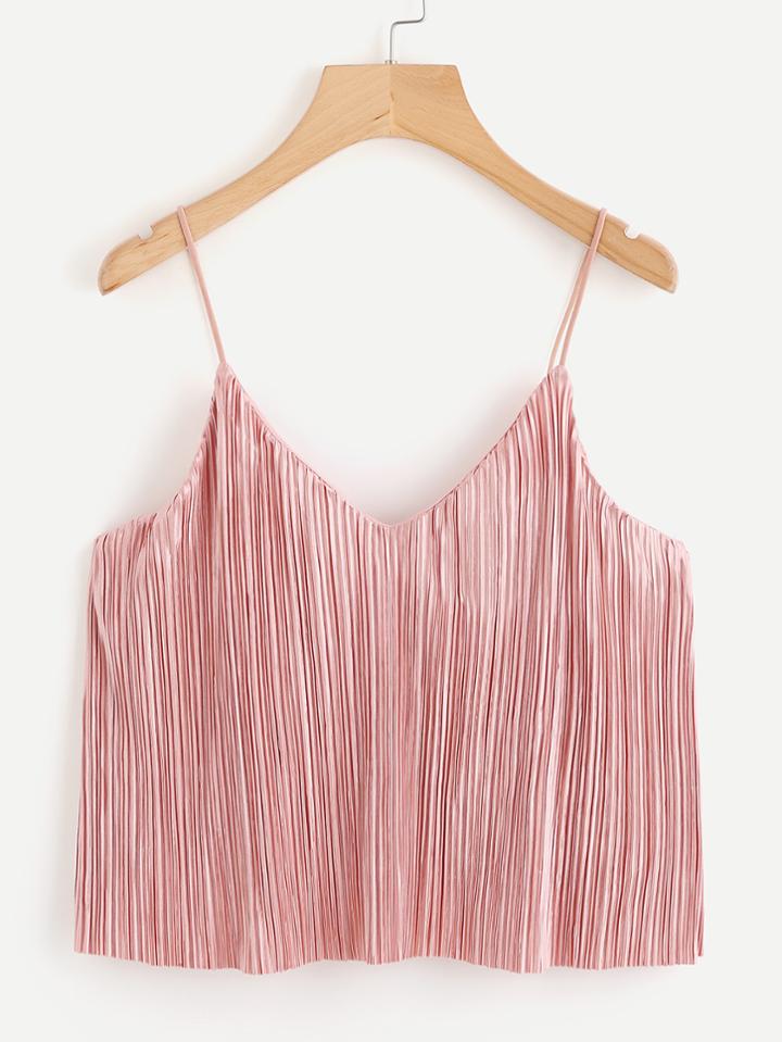 Romwe V Neckline Metallic Shirred Cami Top