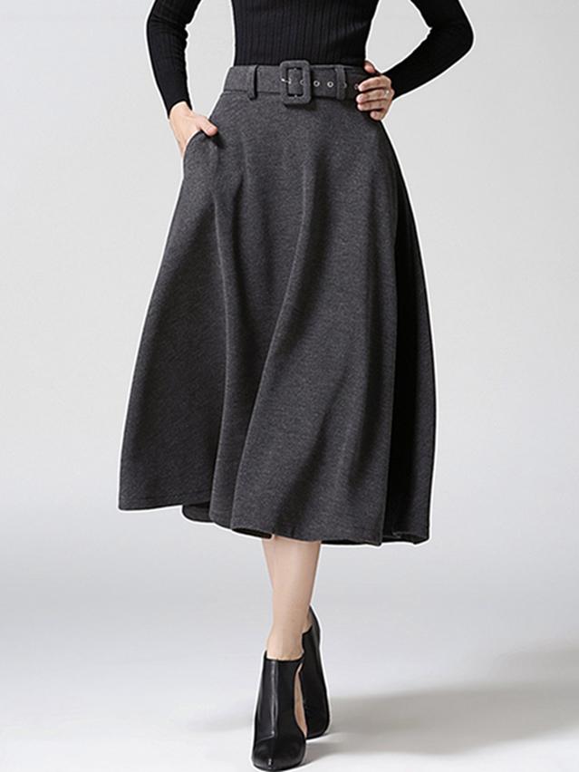 Romwe A-line Grey Skirt With Belt