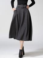 Romwe A-line Grey Skirt With Belt