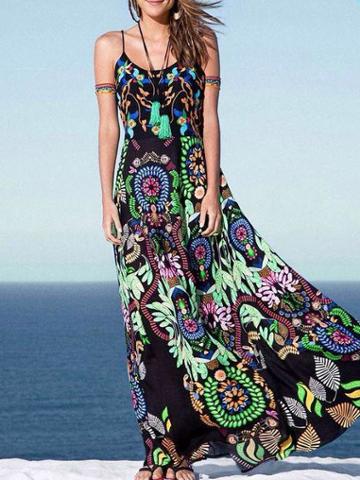 Romwe Flower Pring Maxi Cami Dress