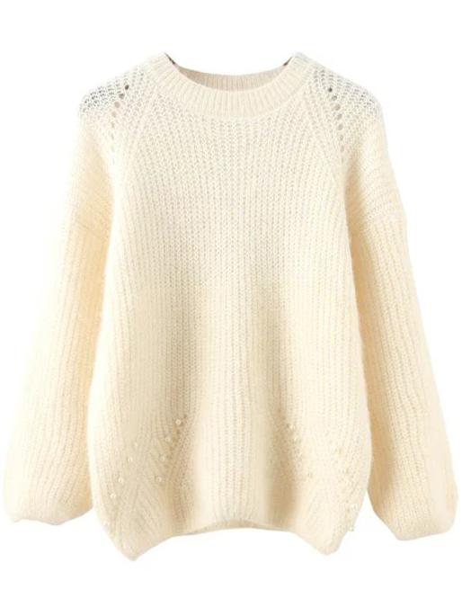 Romwe Round Neck Bead Yellow Sweater