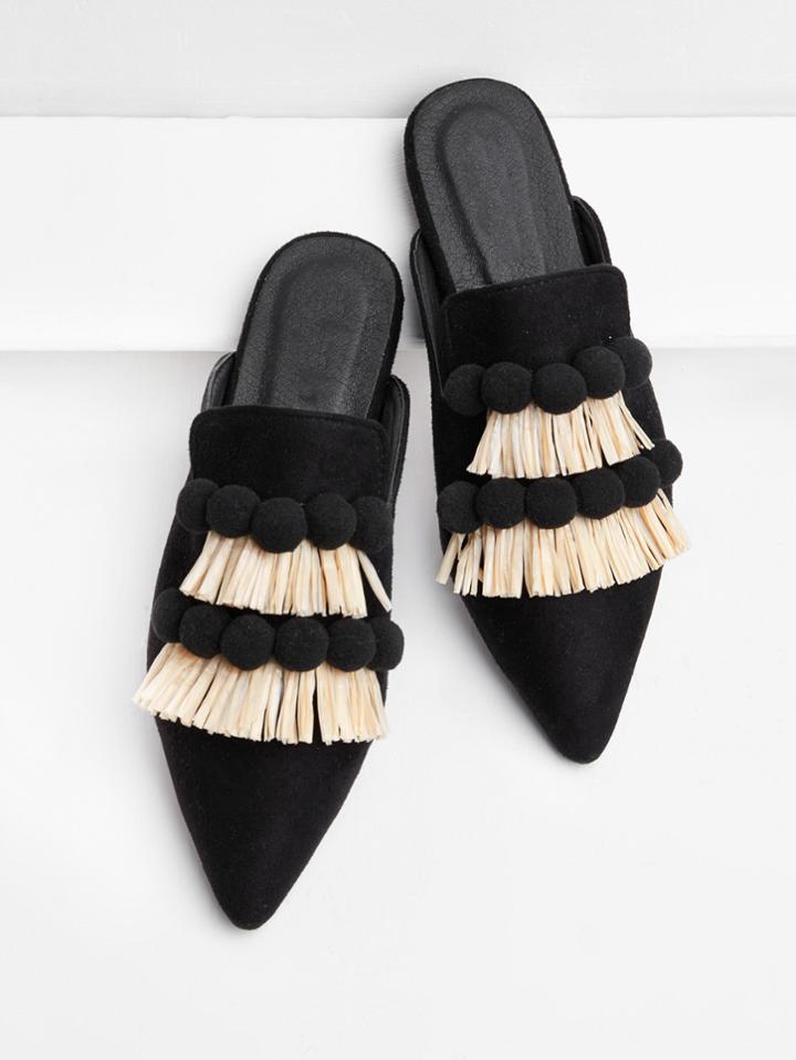 Romwe Pom Pom & Fringe Decorated Flats