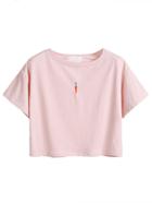 Romwe Pink Carrot Embroidery Short Sleeve T-shirt