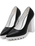 Romwe Black Pointed Toe High Block Heel Platform Pumps