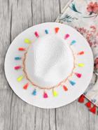 Romwe Tassel Trim Straw Fedora Hat