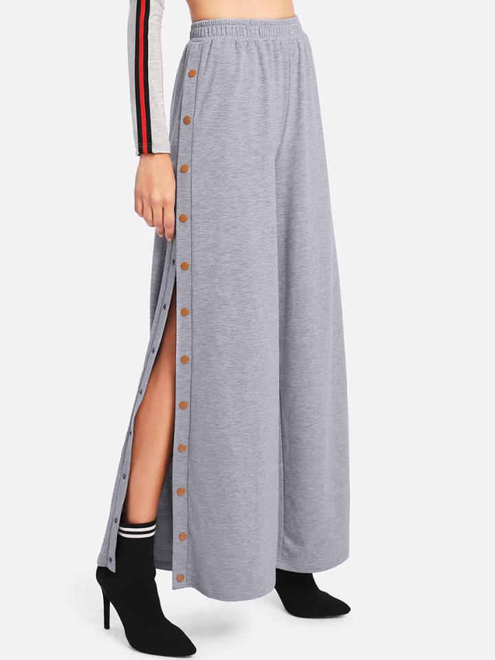 Romwe Snap Button Slit Side Marled Pants