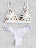 Romwe Flower Applique Ladder Cut Out Bikini Set