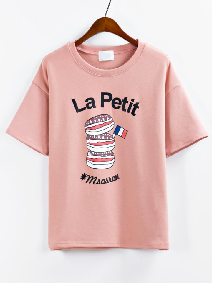 Romwe Letters Print Pink T-shirt