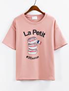Romwe Letters Print Pink T-shirt