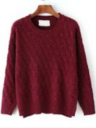 Romwe Dip Hem Long Sleeve Burgundy Sweater