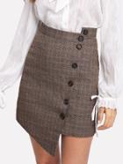 Romwe Button Up Asymmetrical Plaid Skirt