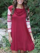 Romwe Draped Neck Tribal Print Shift Dress