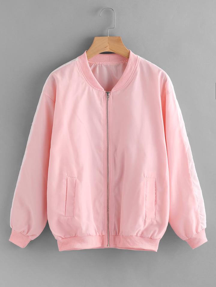 Romwe Zip Up Baseball Jacket