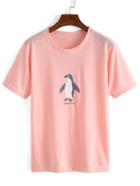 Romwe Pink Penguin Print T-shirt