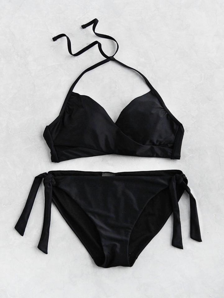Romwe Side Tie Halter Bikini Set
