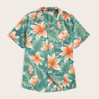 Romwe Guys Tropical And Floral Print Shirt