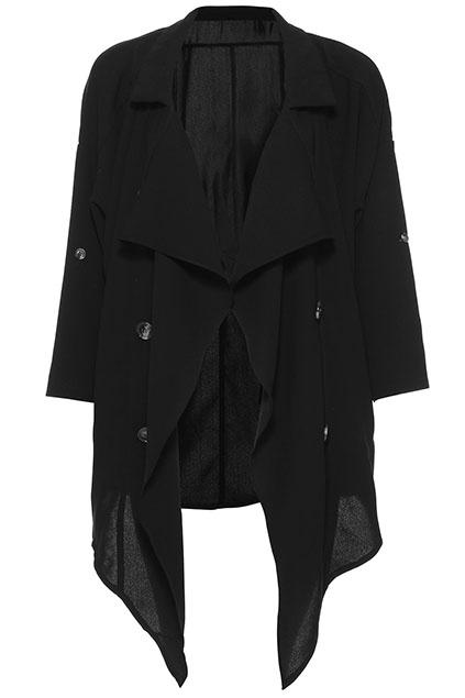 Romwe Turndown Black Trench Coat