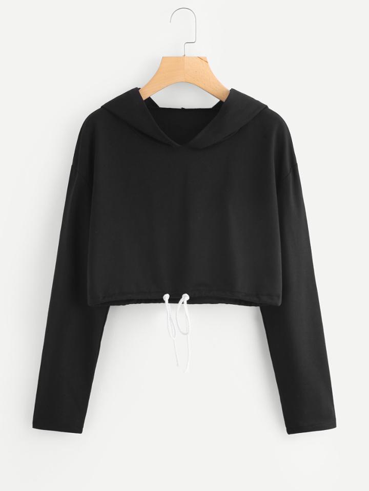 Romwe Drawstring Hem Crop Hoodie