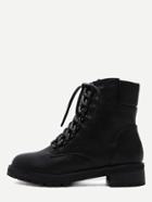 Romwe Black Faux Leather Lace Up Martin Boots