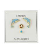 Romwe 4pcs/set Blue Color Enamel Ball Round Dolphin Stud Earring