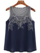 Romwe Embroidered Hollow Out Chiffon Tank Top