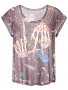 Romwe Black Printed Short Sleeve T-shirt