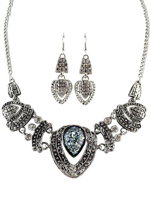 Romwe Silver Diamond Heart Chain Necklace With Earrings