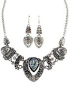 Romwe Silver Diamond Heart Chain Necklace With Earrings