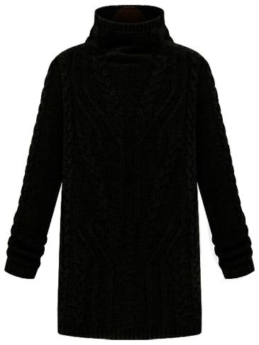 Romwe Black Long Sleeve Turtleneck Pullover Sweater