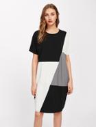 Romwe Color Block Knee-length Tee Dress