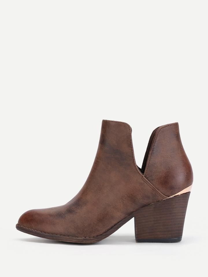 Romwe V Cut Design Pu Ankle Boots
