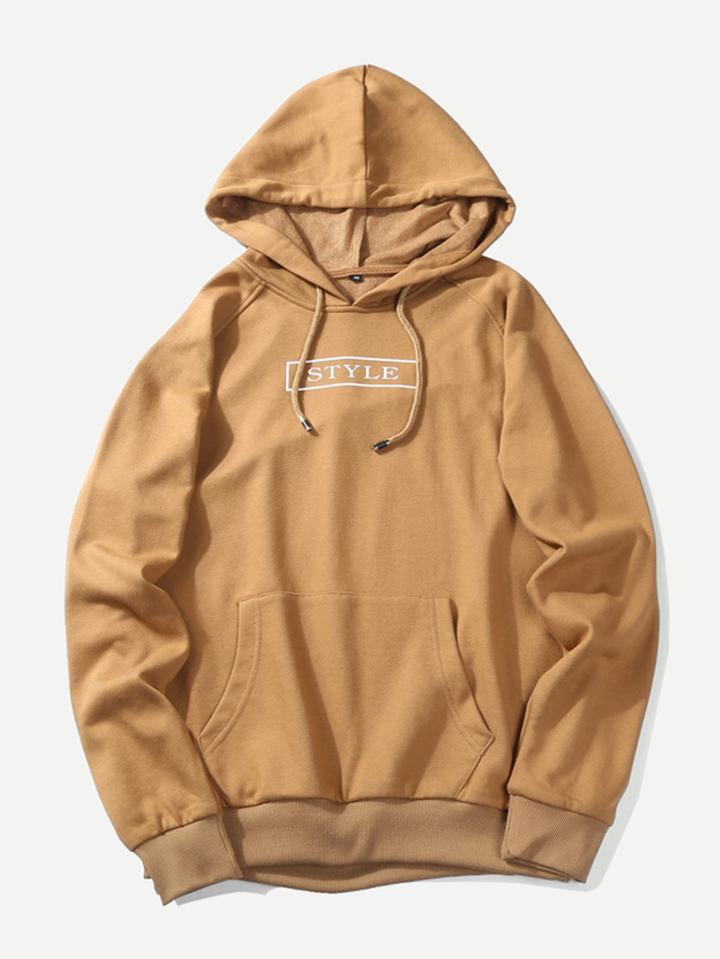 Romwe Men Letter Print Hoodie Bulb Back Sweatshirt